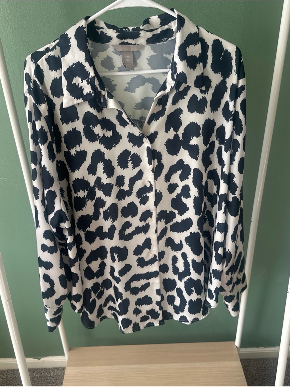 H&M Black and White Leopard Print Button-Up Blouse